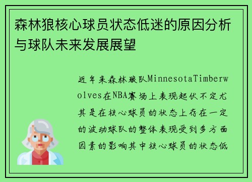 森林狼核心球员状态低迷的原因分析与球队未来发展展望